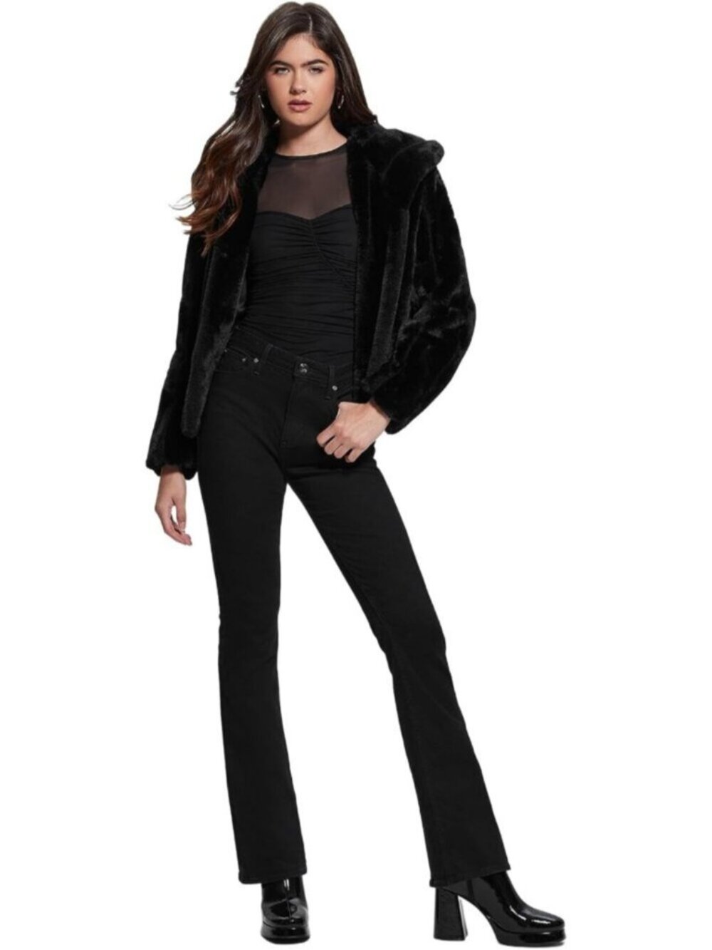 Women's Jet Black Imported Polyester Faux Fur Lined Classic New Sophy Jackets
